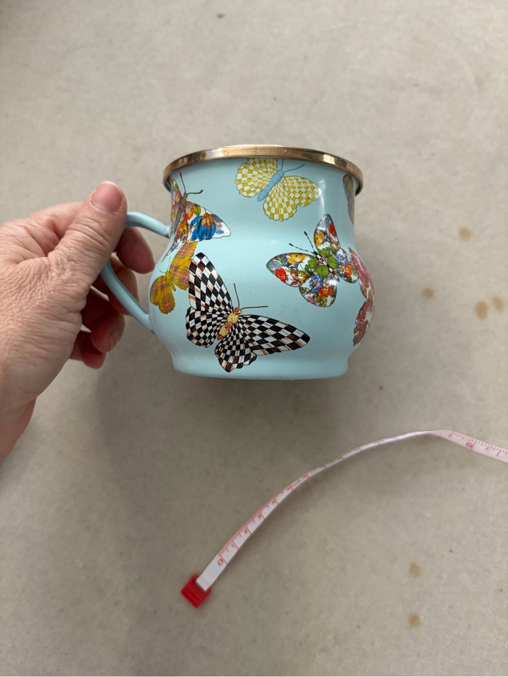 MacKenzie-Childs Sky Blue Butterfly Ceramic Mug with Gold Rim vintage
